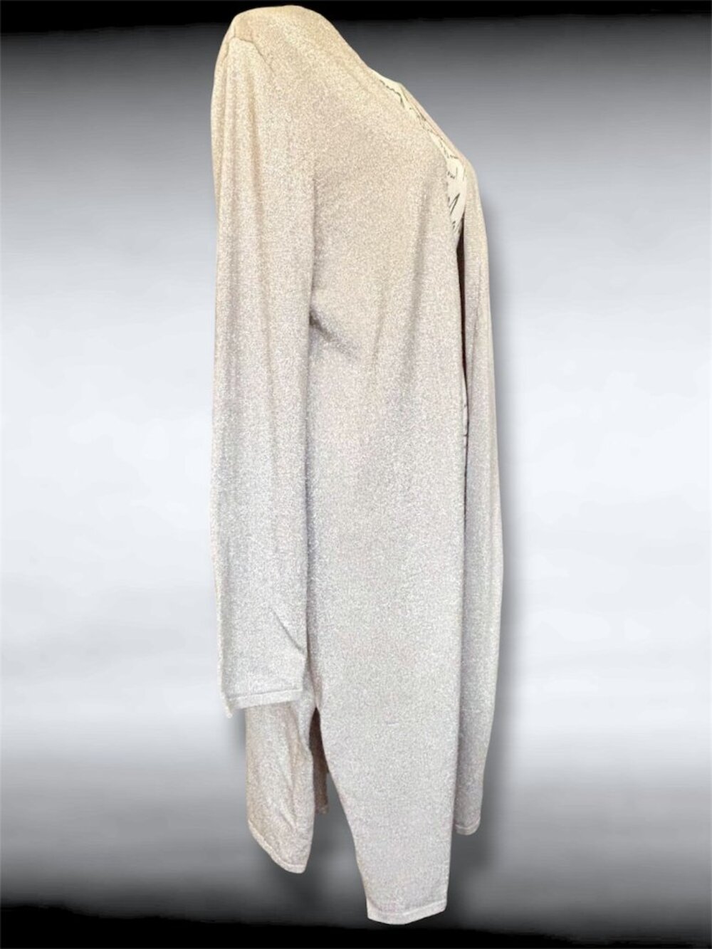 T Tahari Women's Medium Champagne Glitter Long Lightweight Open Cardigan NWT - Picture 4 of 8